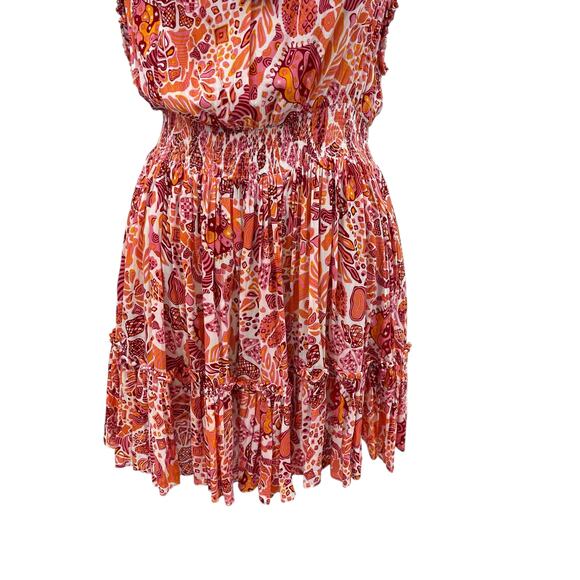 Poupette St Barth Clara Mini Dress Red Chagal Print‎ Orange Pink Size Medium - Picture 5 of 13